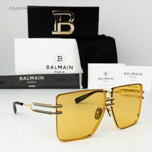 Balmain Women Sunglasses Gold Black Amber Square GENDARME BPS-109A-66 BRAND NEW